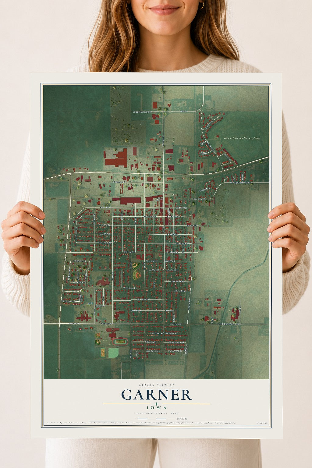 Map of Garner, Iowa, 18 x 24 inch unframed archival matte print