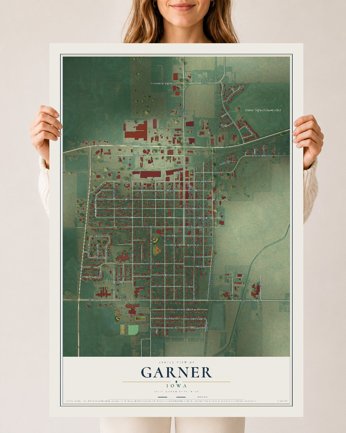 Map of Garner, Iowa, 24 x 36 inch unframed archival matte print