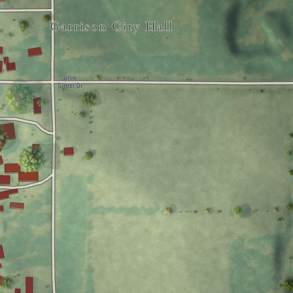 Second close-up of the map of Garrison, Iowa print showing more streets and buildings