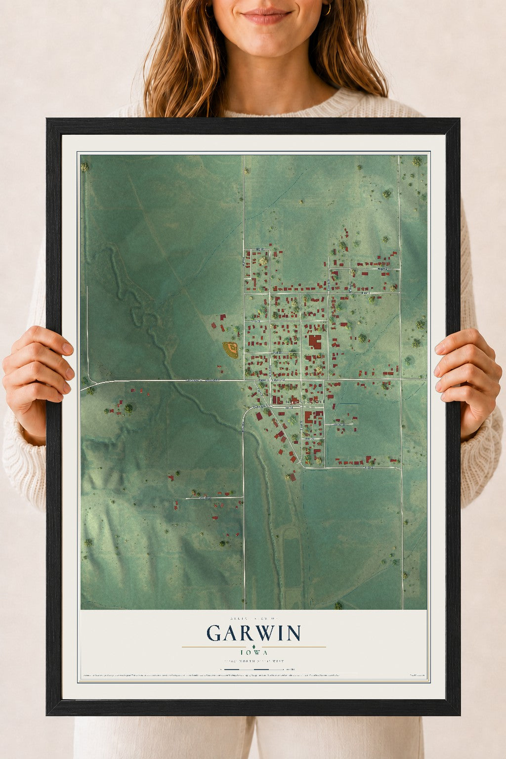 Map of Garwin, Iowa, 18 x 24 inch print in a black wood frame