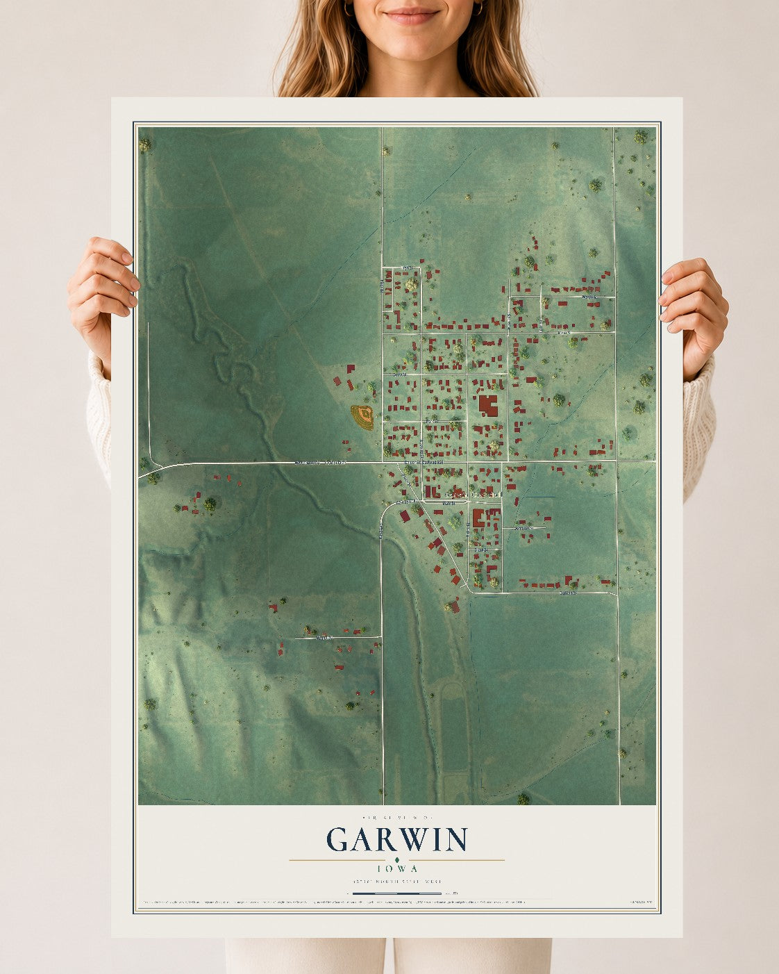Map of Garwin, Iowa, 24 x 36 inch unframed archival matte print