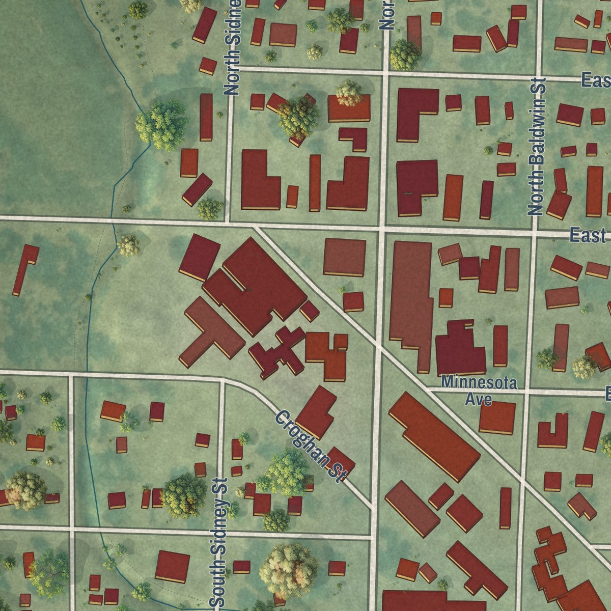 Close-up of the map of George, Iowa print showing street and building detail