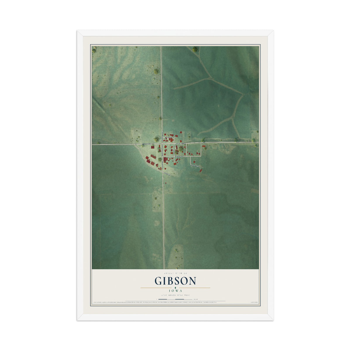Map of Gibson, Iowa, 12 x 18 inch print in a white wood frame