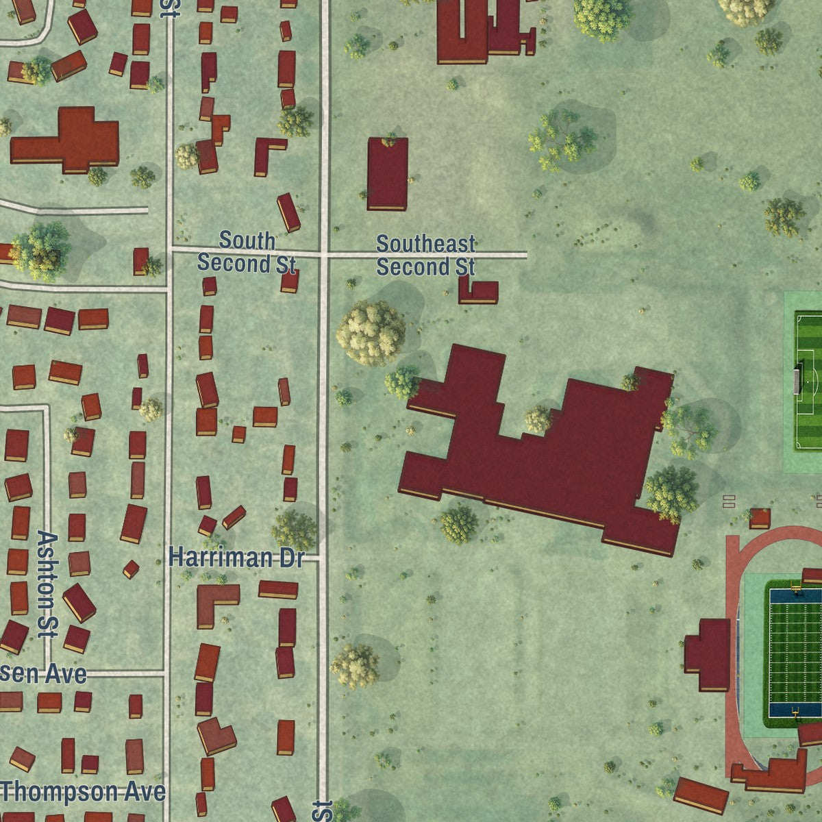 Second close-up of the map of Gilbert, Iowa print showing more streets and buildings