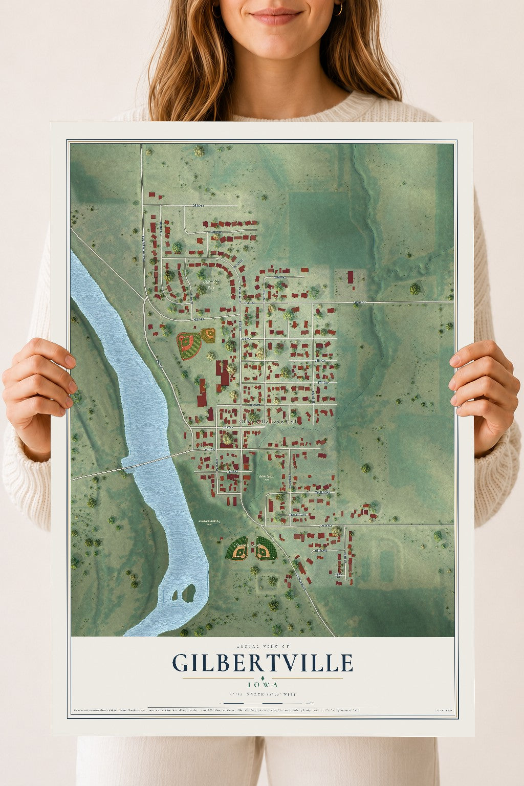 Map of Gilbertville, Iowa, 18 x 24 inch unframed archival matte print