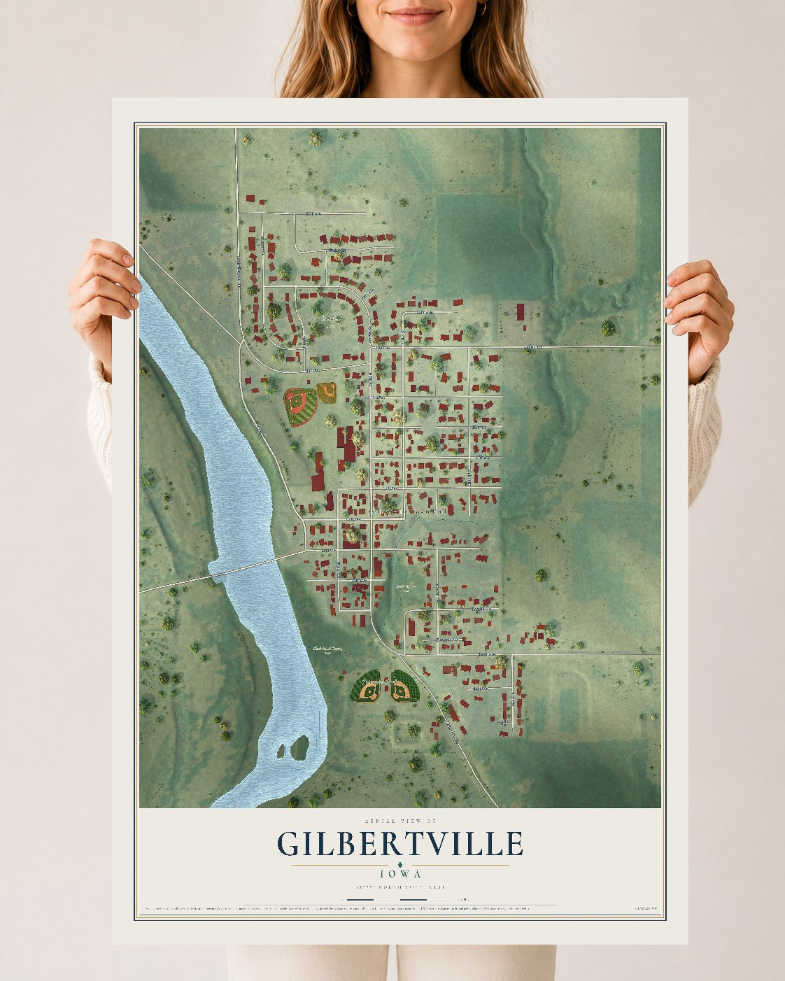 Map of Gilbertville, Iowa, 24 x 36 inch unframed archival matte print