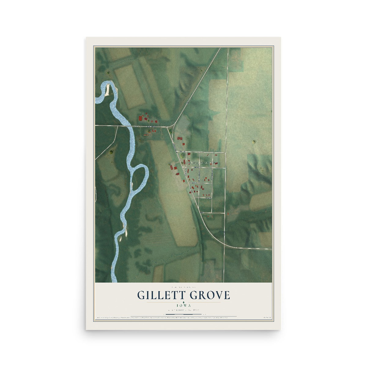 Map of Gillett Grove, Iowa, 12 x 18 inch unframed archival matte print