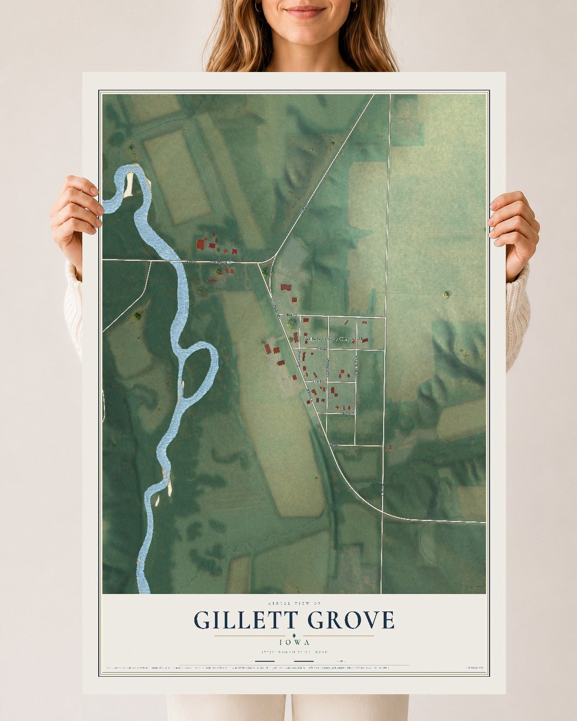 Map of Gillett Grove, Iowa, 24 x 36 inch unframed archival matte print