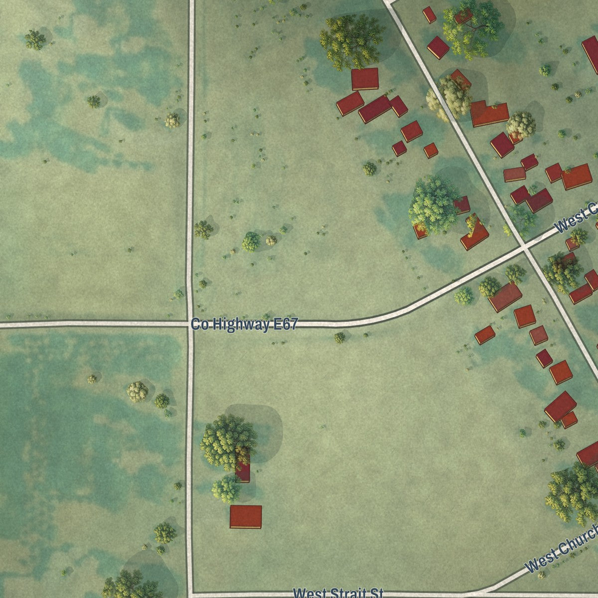 Second close-up of the map of Gilman, Iowa print showing more streets and buildings