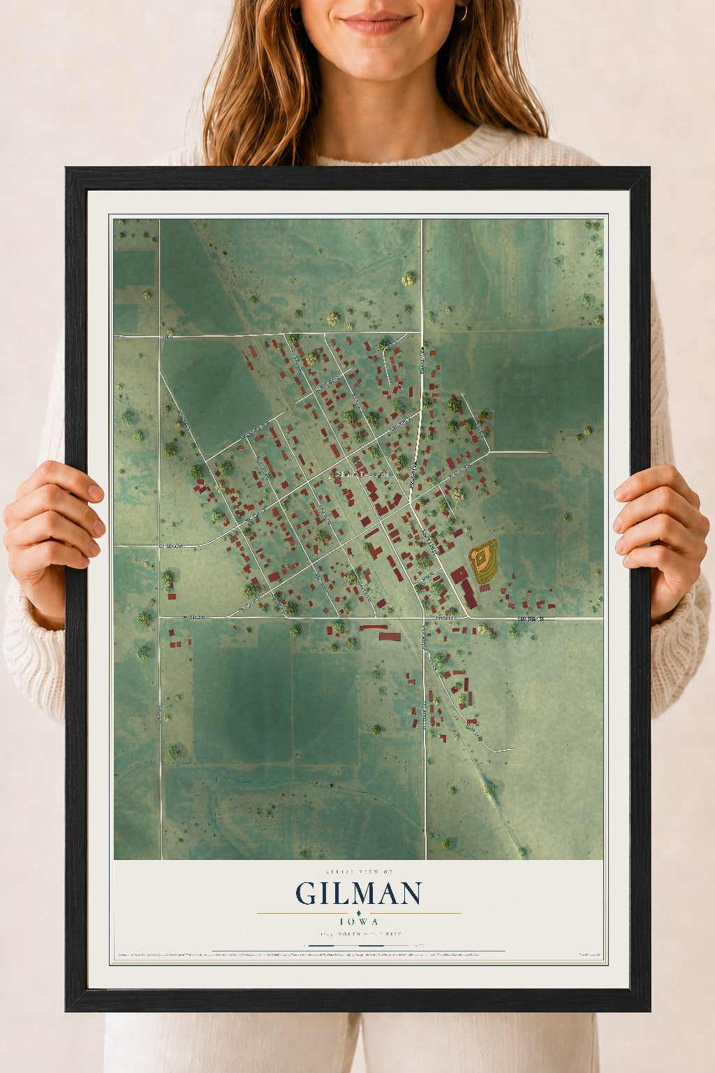Map of Gilman, Iowa, 18 x 24 inch print in a black wood frame