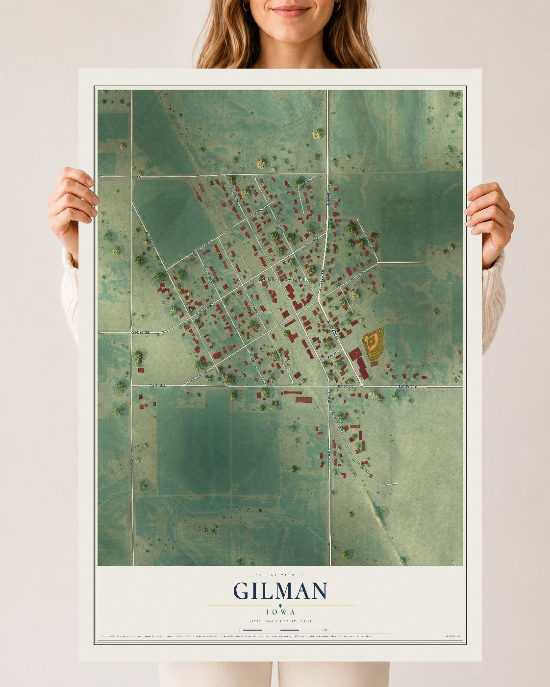 Map of Gilman, Iowa, 24 x 36 inch unframed archival matte print