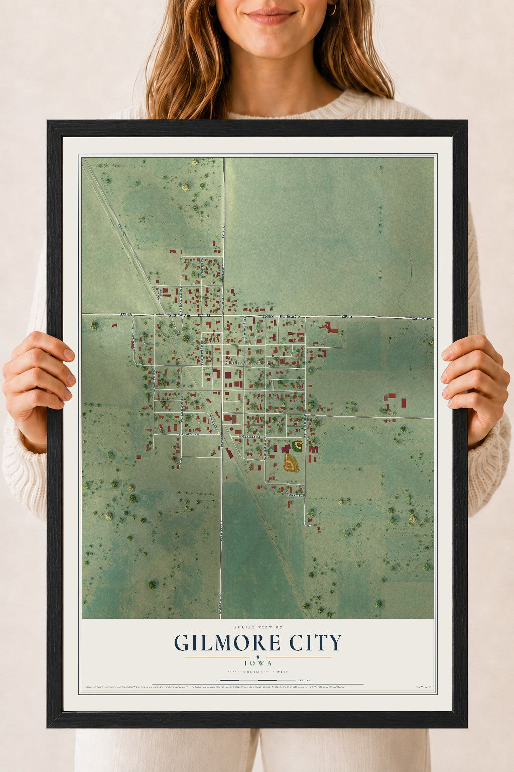 Map of Gilmore City, Iowa, 18 x 24 inch print in a black wood frame
