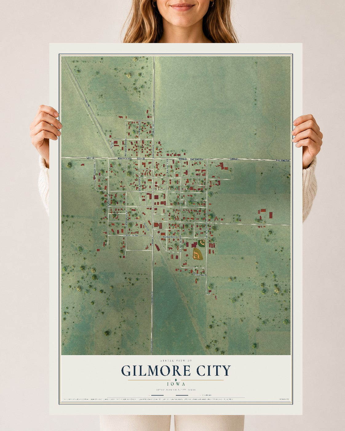 Map of Gilmore City, Iowa, 24 x 36 inch unframed archival matte print