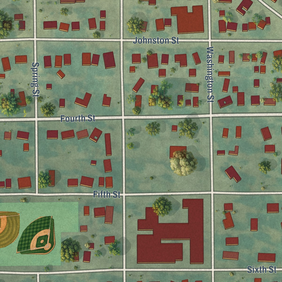 Close-up of the map of Gladbrook, Iowa print showing street and building detail