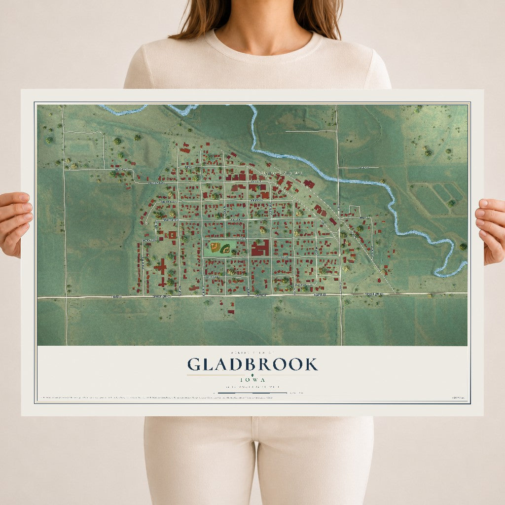Map of Gladbrook, Iowa, 18 x 24 inch unframed archival matte print