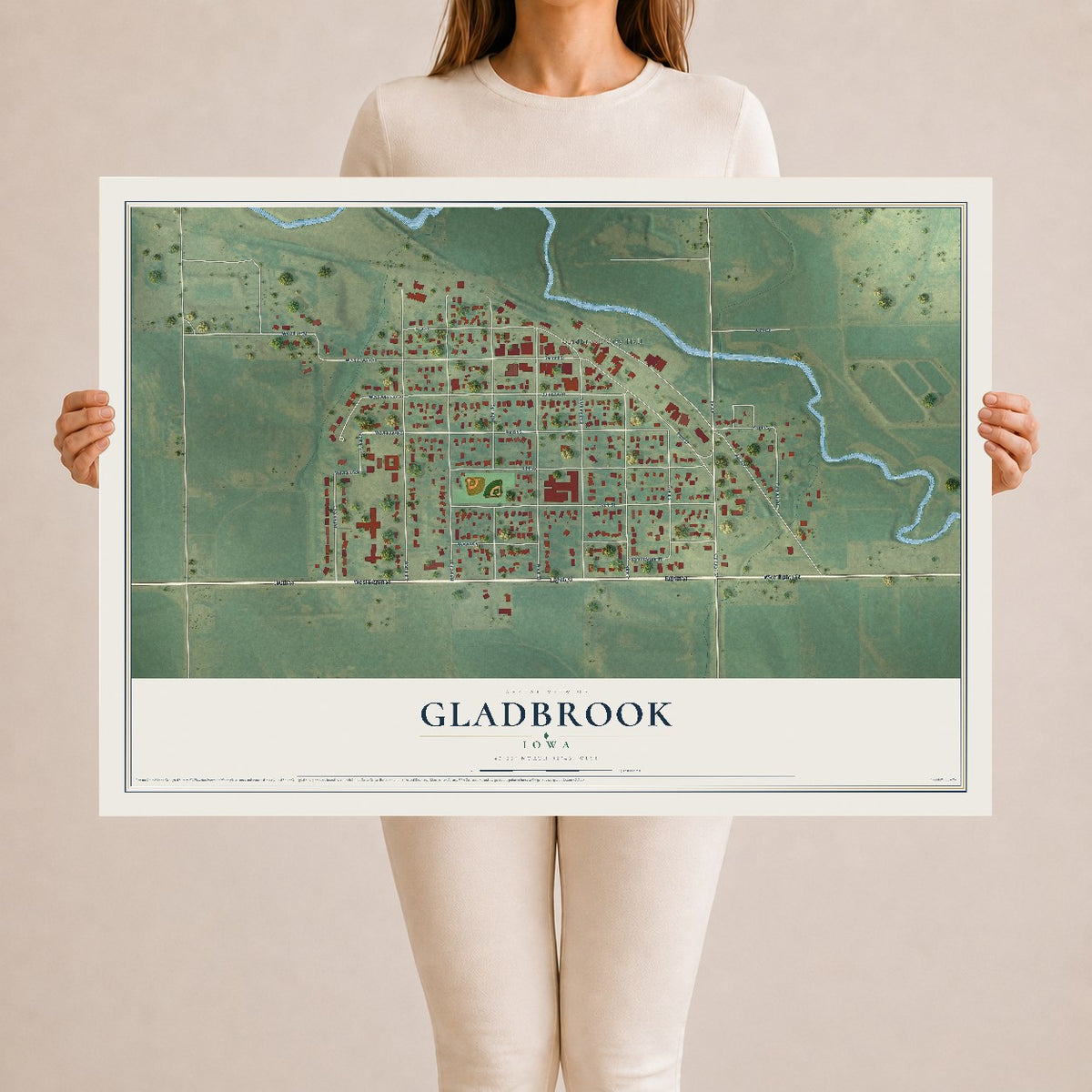 Map of Gladbrook, Iowa, 24 x 36 inch unframed archival matte print