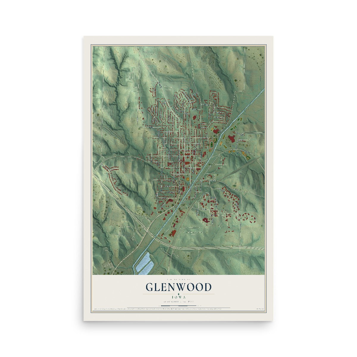 Map of Glenwood, Iowa, 12 x 18 inch unframed archival matte print