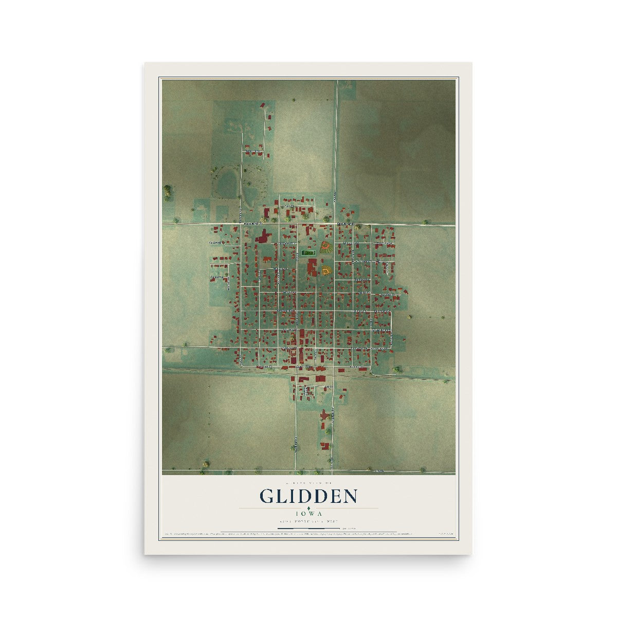 Map of Glidden, Iowa, 12 x 18 inch unframed archival matte print
