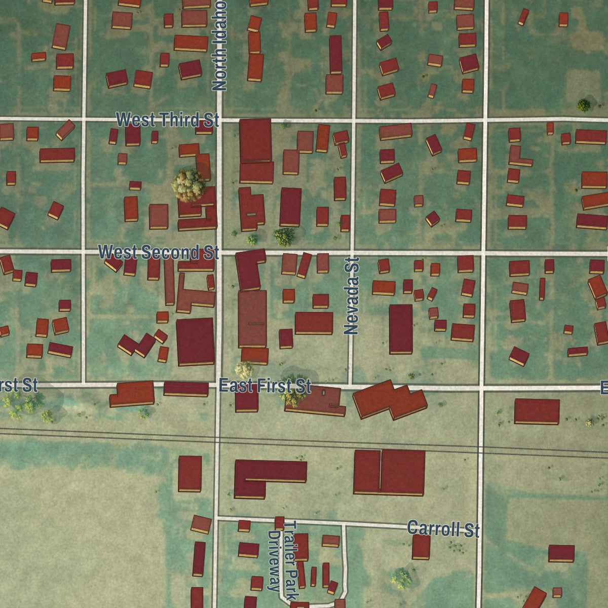 Close-up of the map of Glidden, Iowa print showing street and building detail