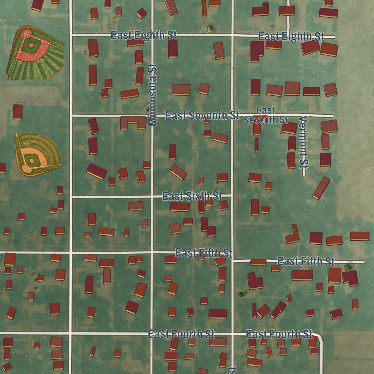 Second close-up of the map of Glidden, Iowa print showing more streets and buildings