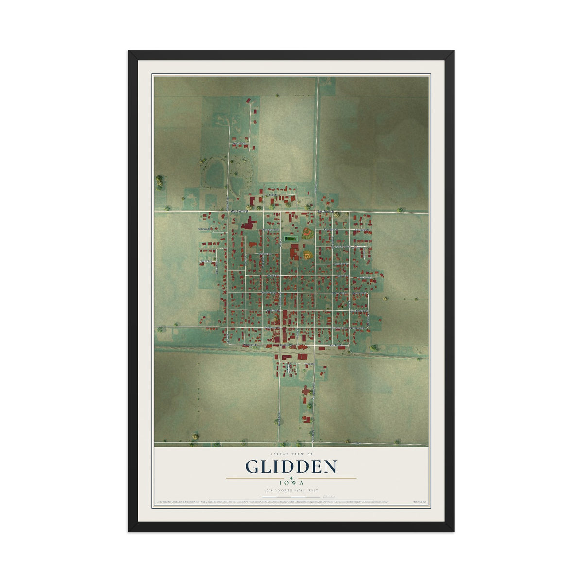Map of Glidden, Iowa, 12 x 18 inch print in a black wood frame