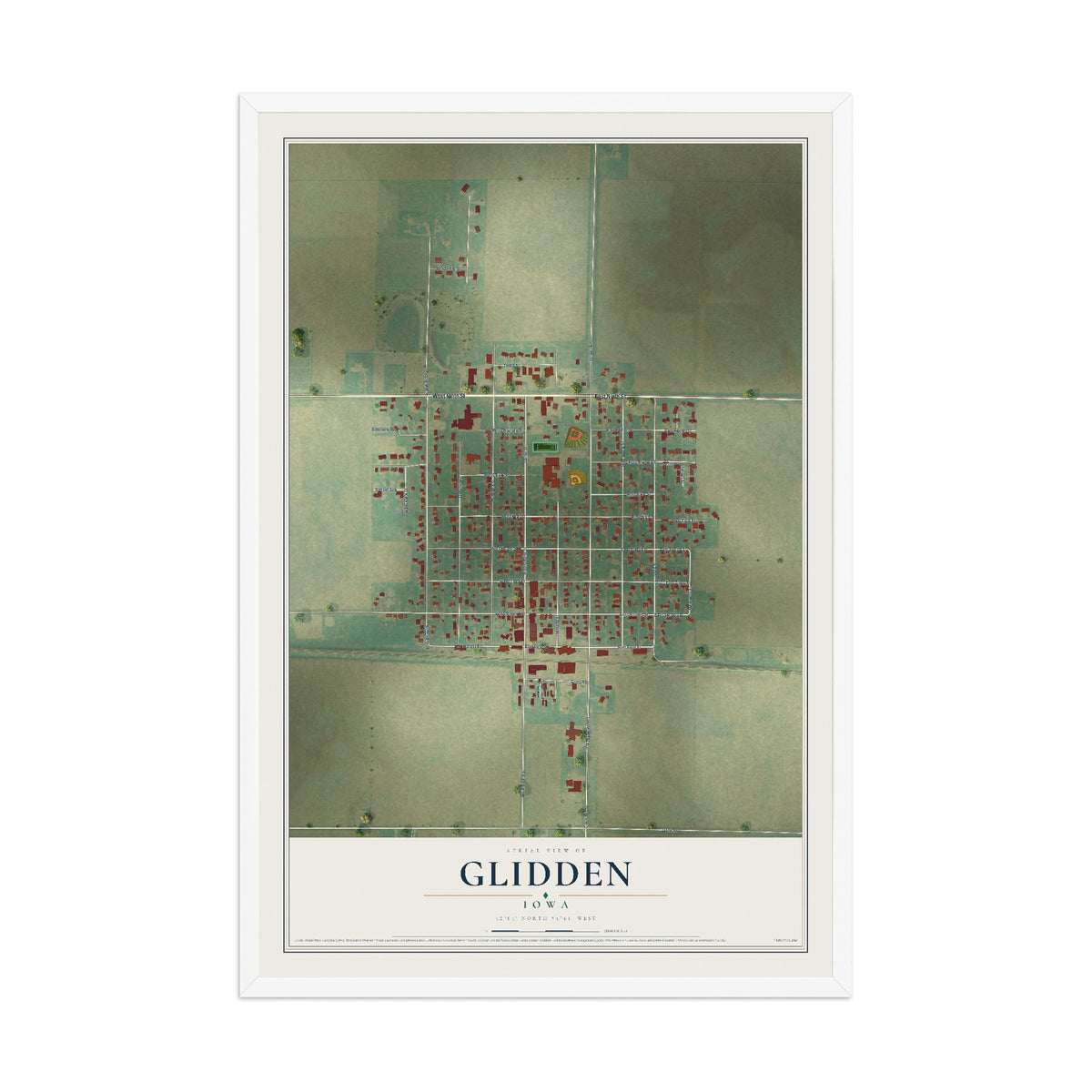 Map of Glidden, Iowa, 12 x 18 inch print in a white wood frame