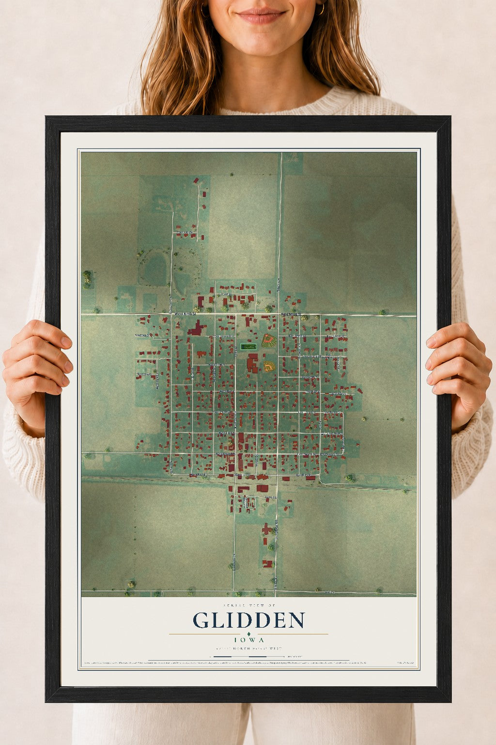 Map of Glidden, Iowa, 18 x 24 inch print in a black wood frame