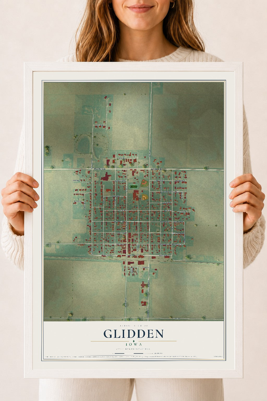 Map of Glidden, Iowa, 18 x 24 inch print in a white wood frame