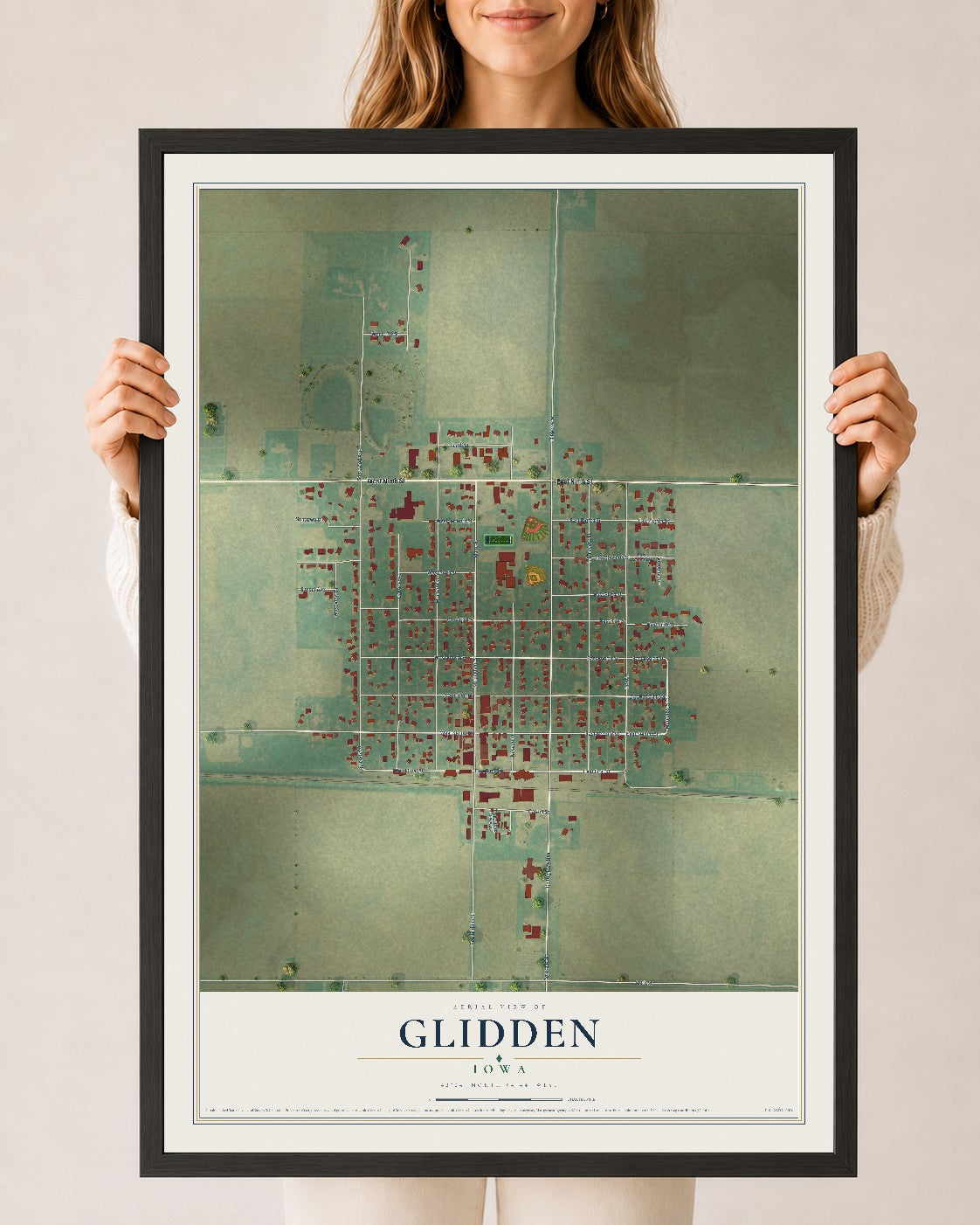 Map of Glidden, Iowa, 24 x 36 inch print in a black wood frame