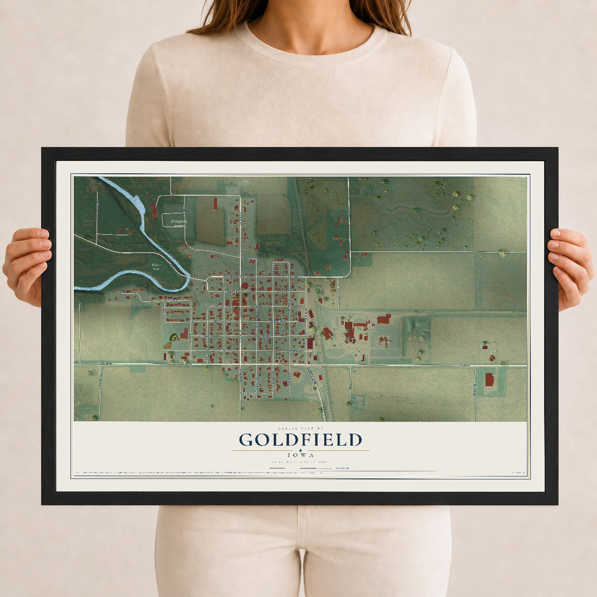 Map of Goldfield, Iowa, 12 x 18 inch print in a black wood frame
