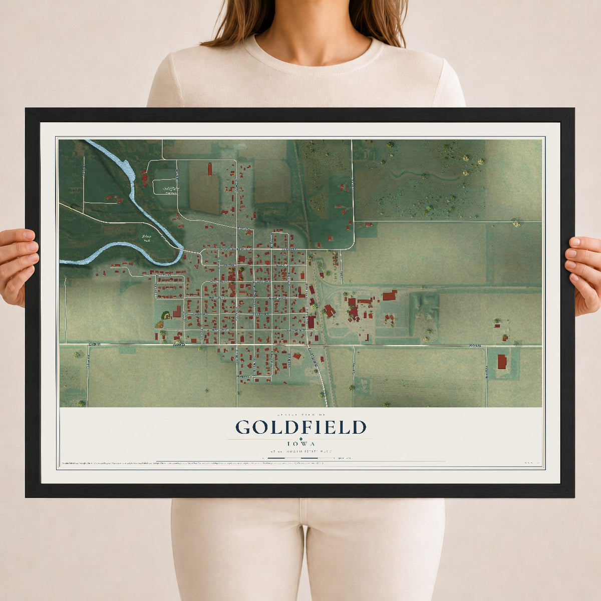 Map of Goldfield, Iowa, 18 x 24 inch print in a black wood frame