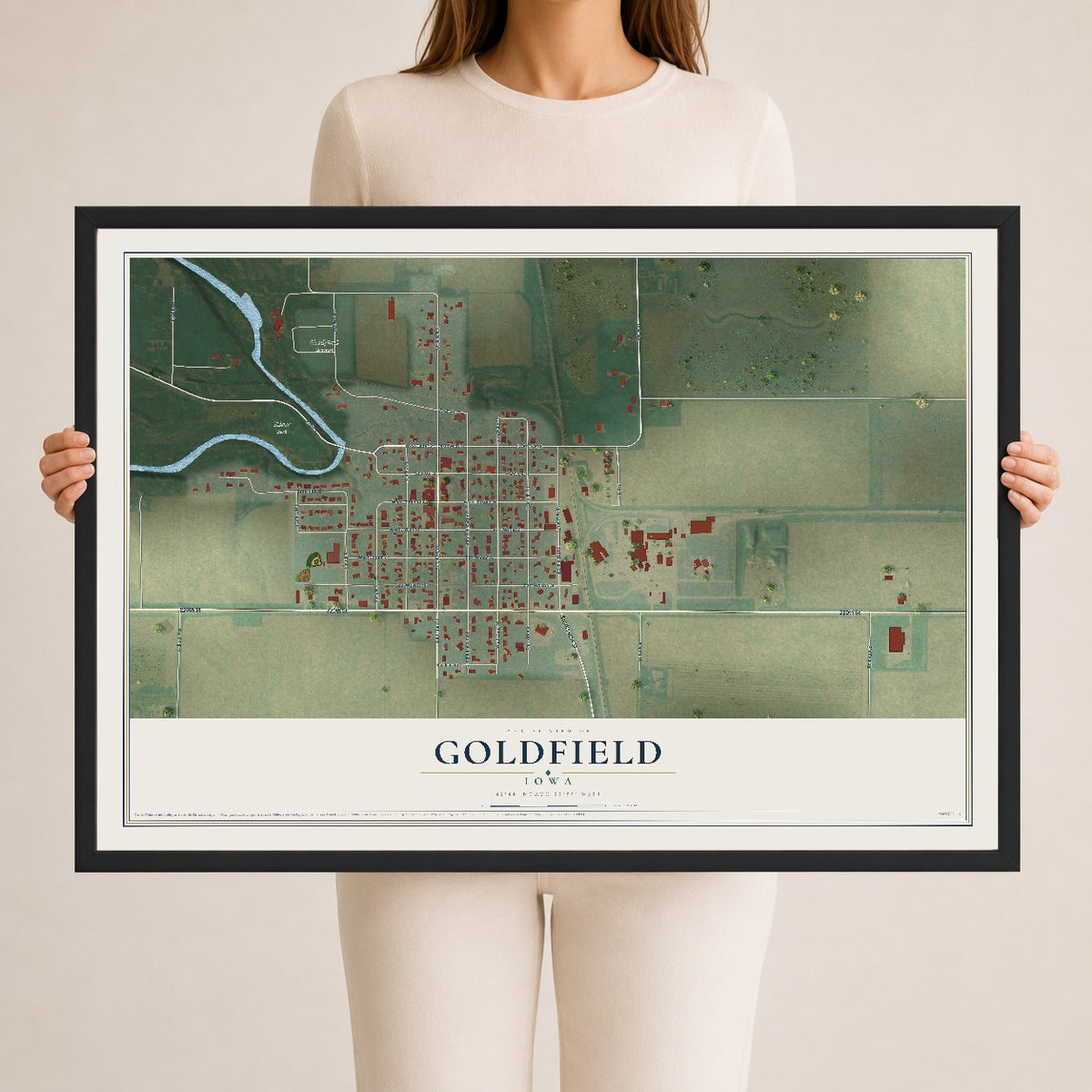 Map of Goldfield, Iowa, 24 x 36 inch print in a black wood frame