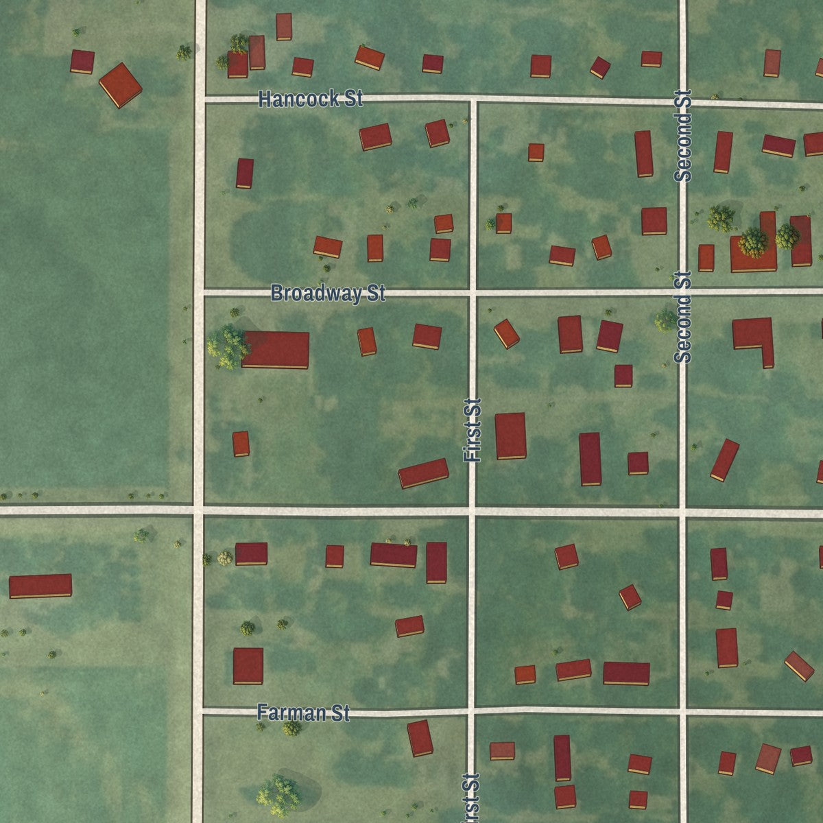 Close-up of the map of Goodell, Iowa print showing street and building detail
