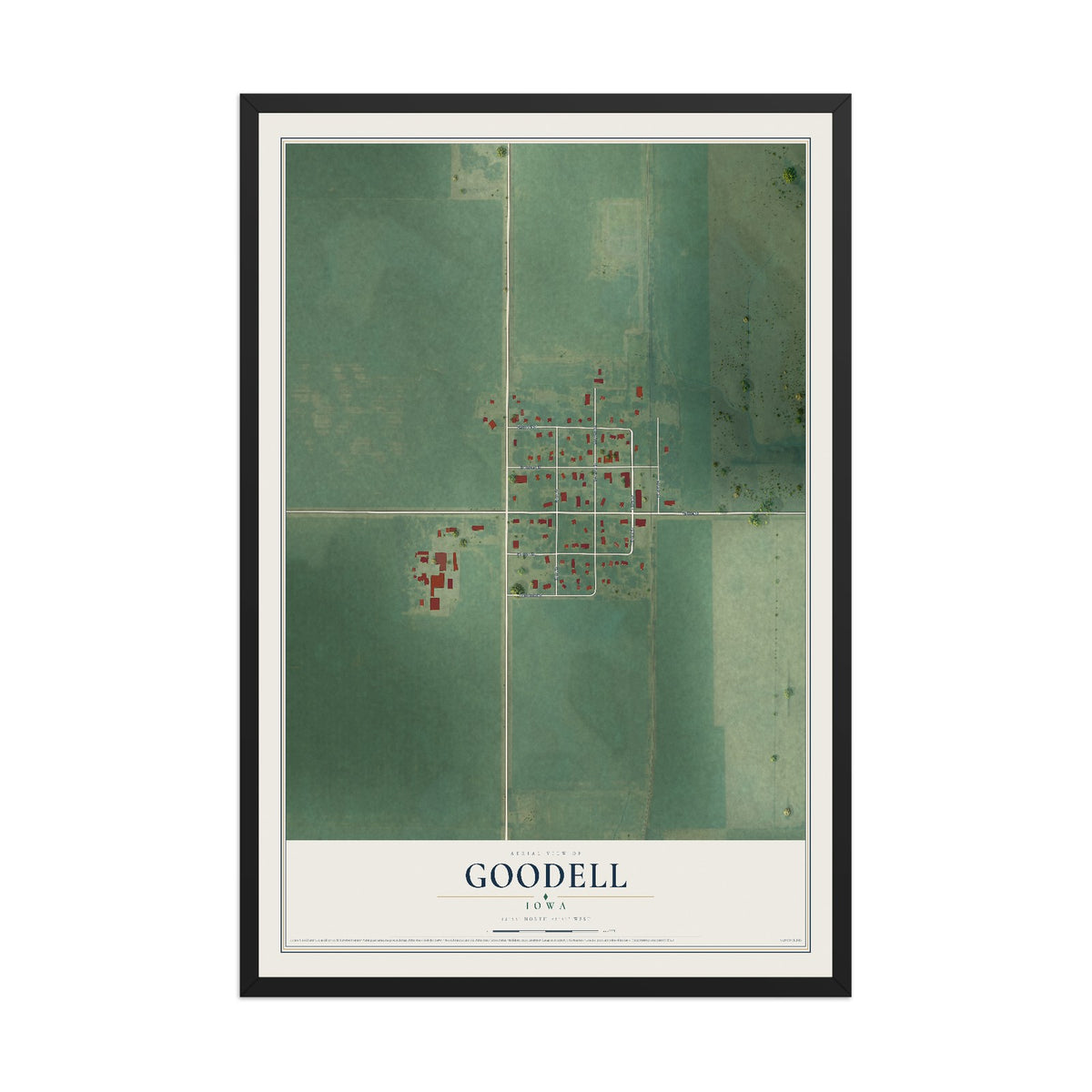 Map of Goodell, Iowa, 12 x 18 inch print in a black wood frame