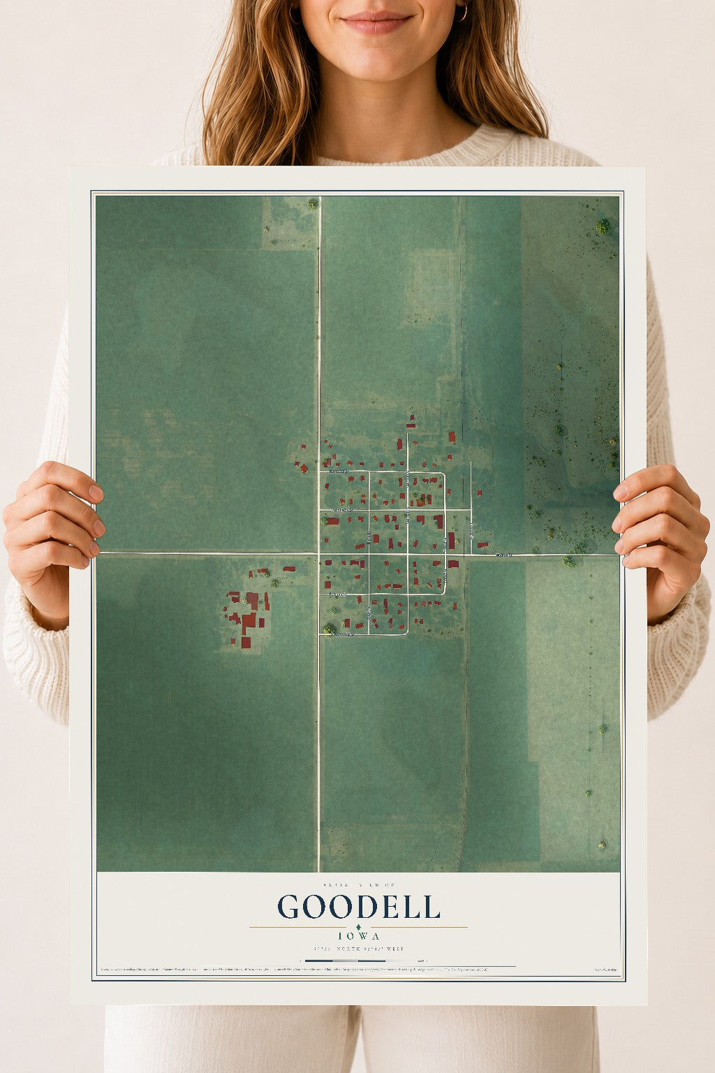 Map of Goodell, Iowa, 18 x 24 inch unframed archival matte print