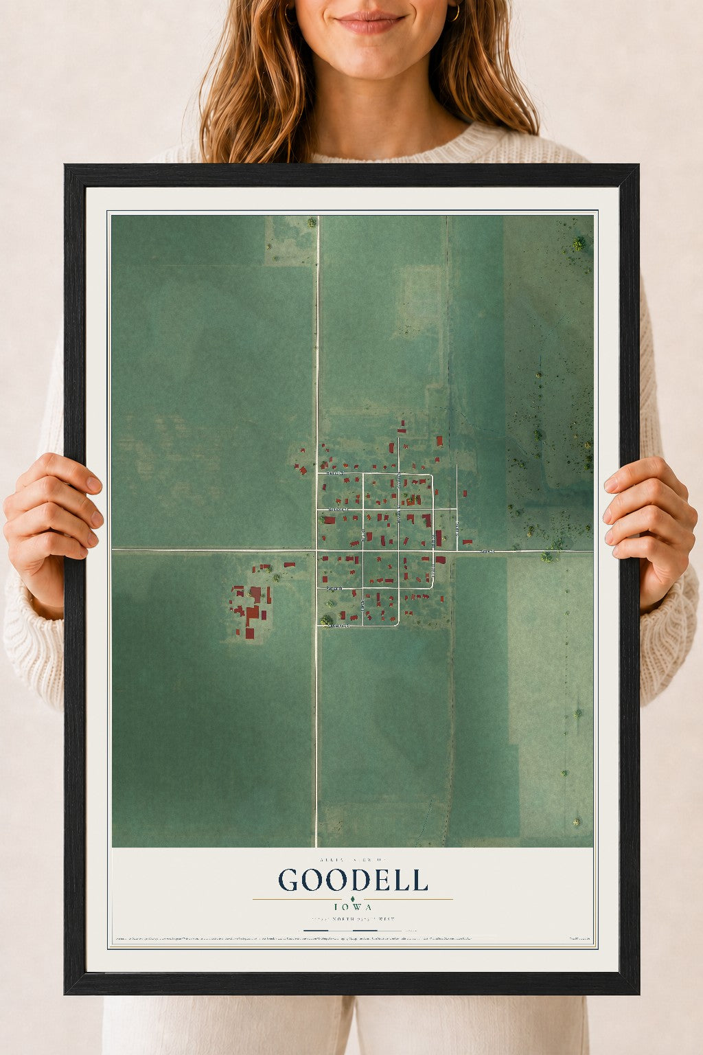 Map of Goodell, Iowa, 18 x 24 inch print in a black wood frame