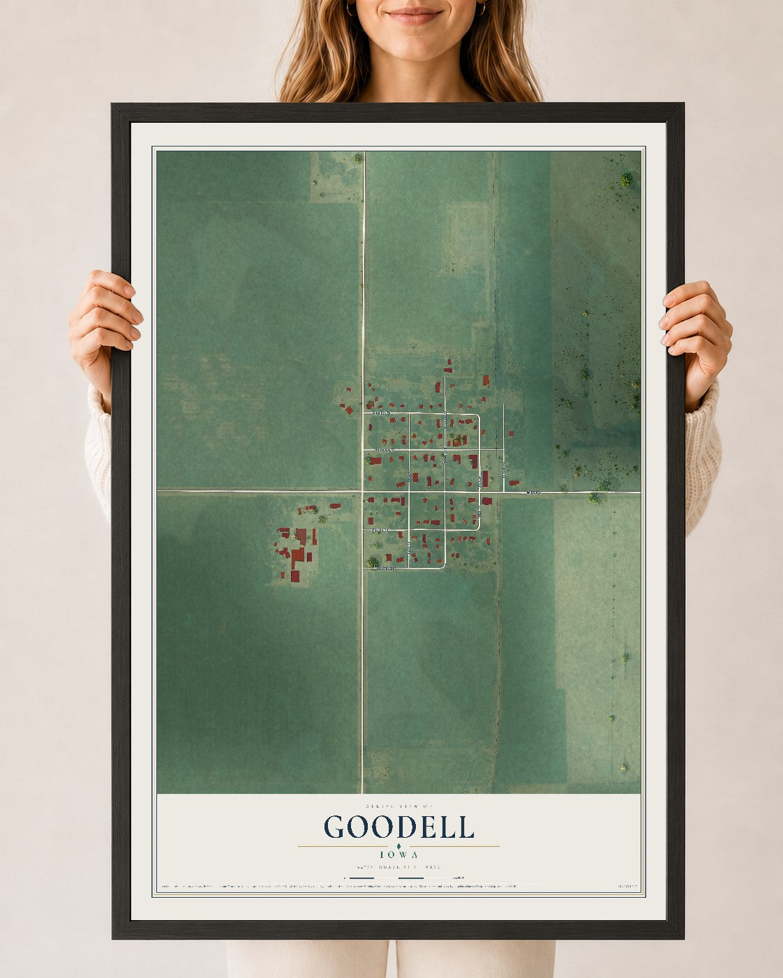 Map of Goodell, Iowa, 24 x 36 inch print in a black wood frame