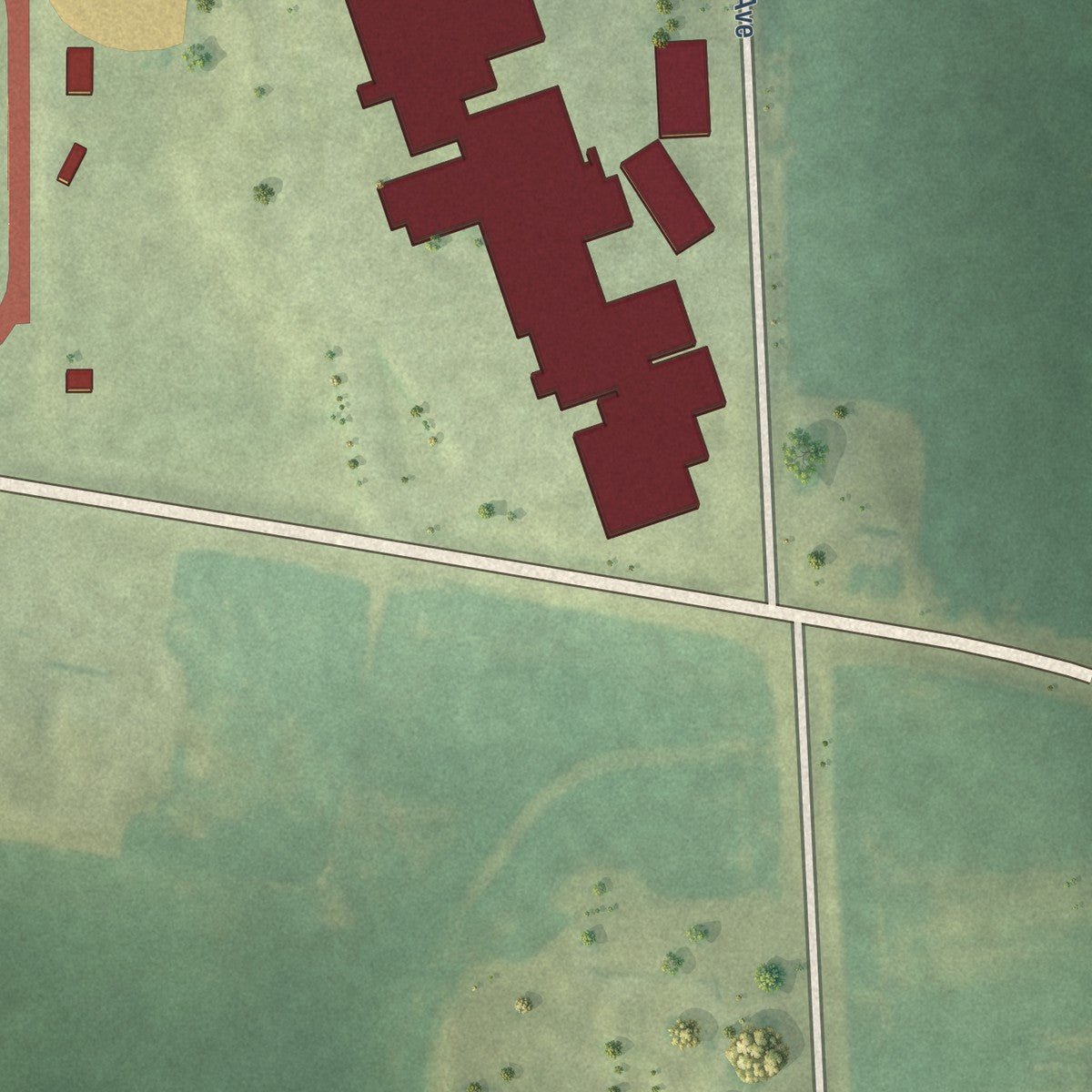 Second close-up of the map of Goose Lake, Iowa print showing more streets and buildings
