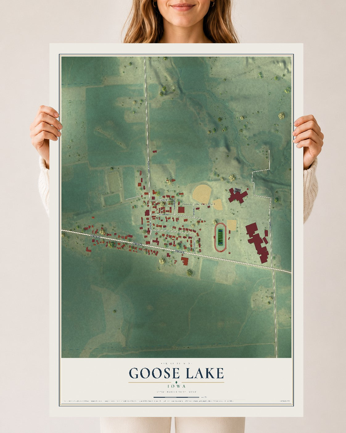 Map of Goose Lake, Iowa, 24 x 36 inch unframed archival matte print