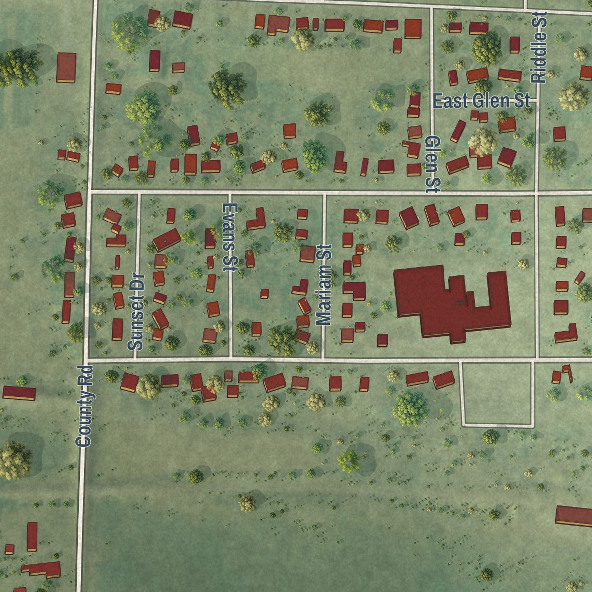 Second close-up of the map of Gowrie, Iowa print showing more streets and buildings