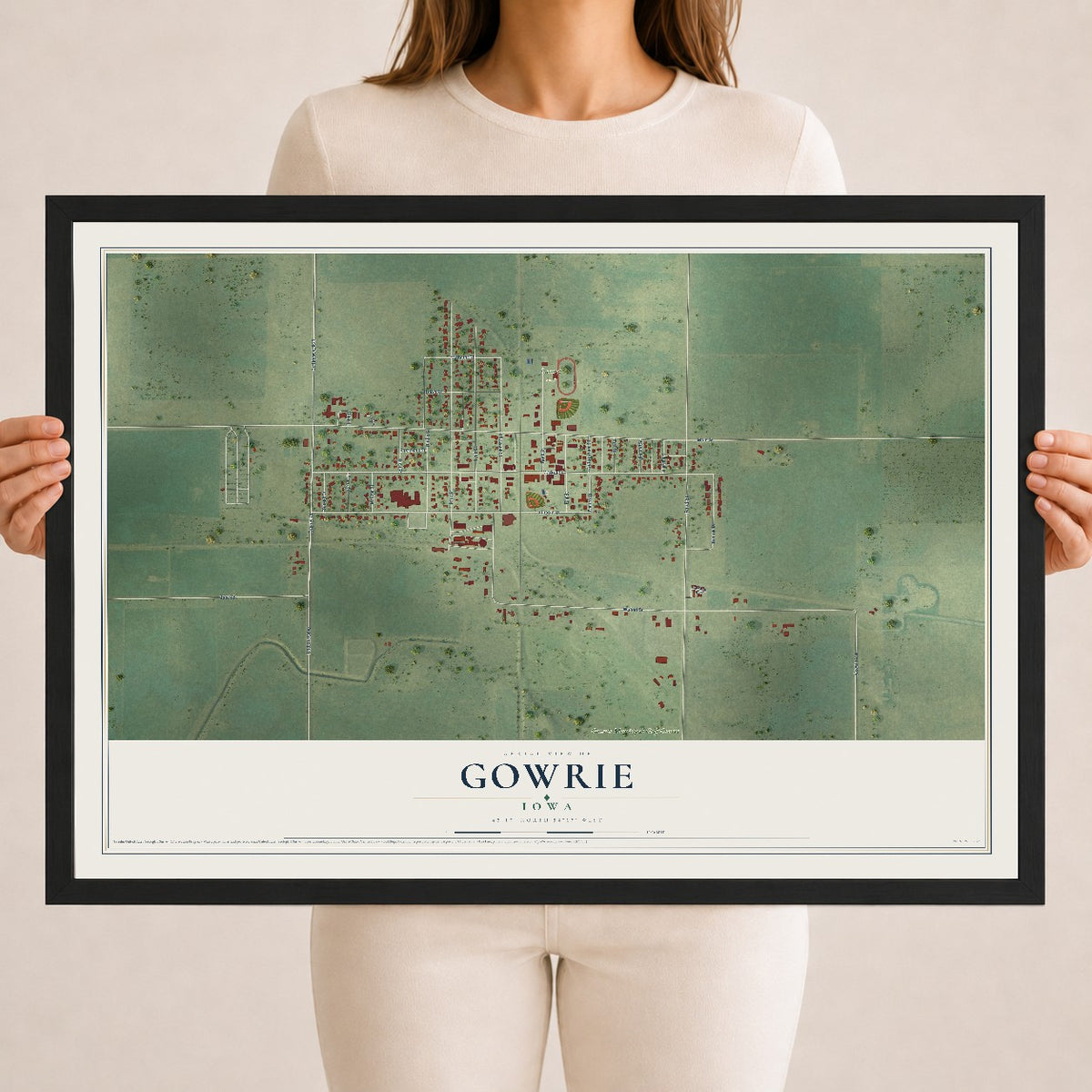 Map of Gowrie, Iowa, 18 x 24 inch print in a black wood frame
