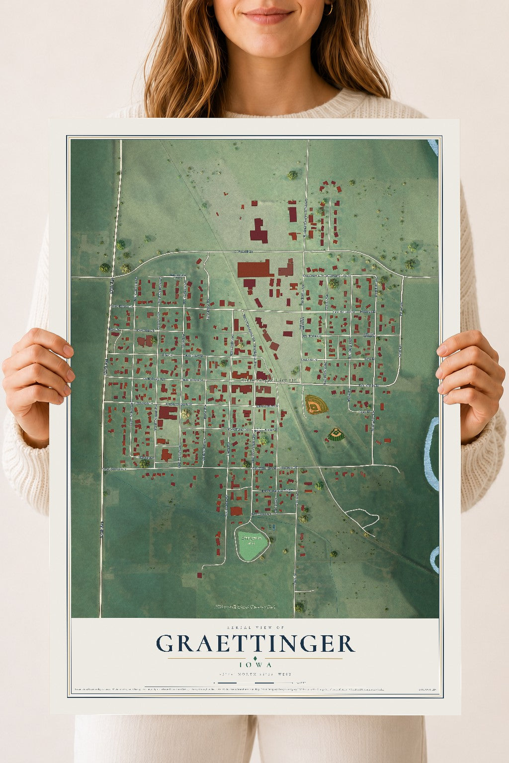 Map of Graettinger, Iowa, 18 x 24 inch unframed archival matte print
