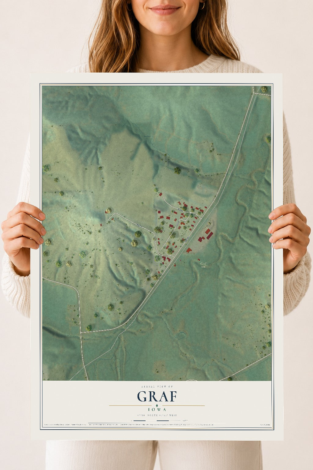 Map of Graf, Iowa, 18 x 24 inch unframed archival matte print