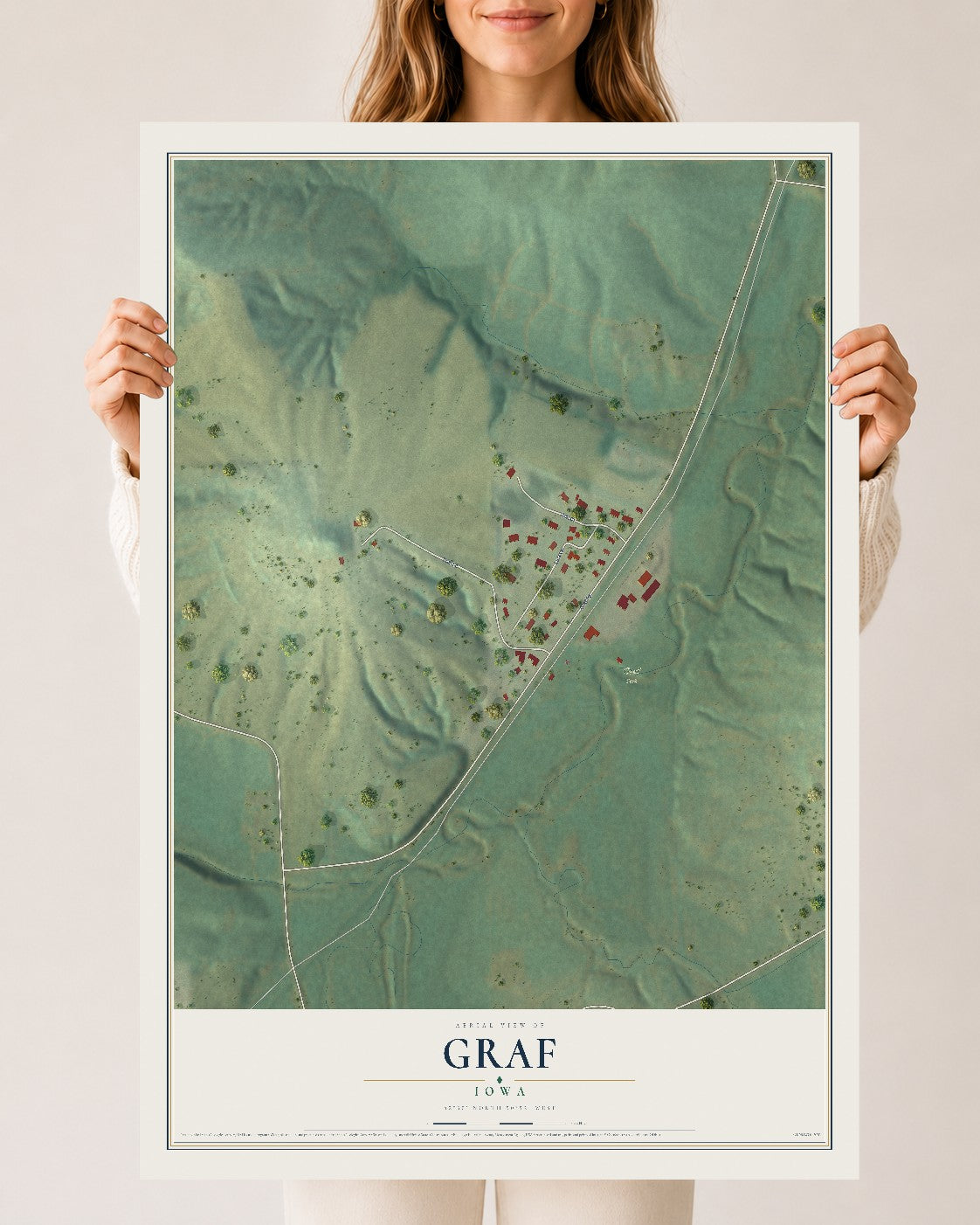 Map of Graf, Iowa, 24 x 36 inch unframed archival matte print