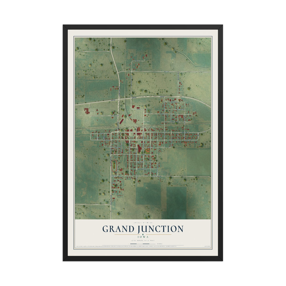 Map of Grand Junction, Iowa, 12 x 18 inch print in a black wood frame