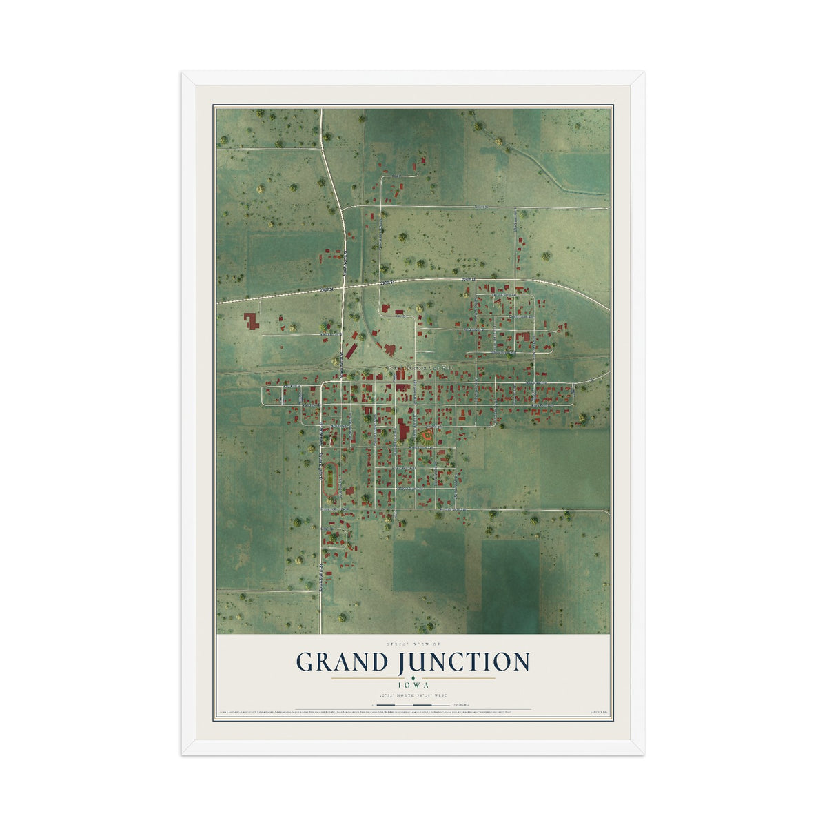 Map of Grand Junction, Iowa, 12 x 18 inch print in a white wood frame
