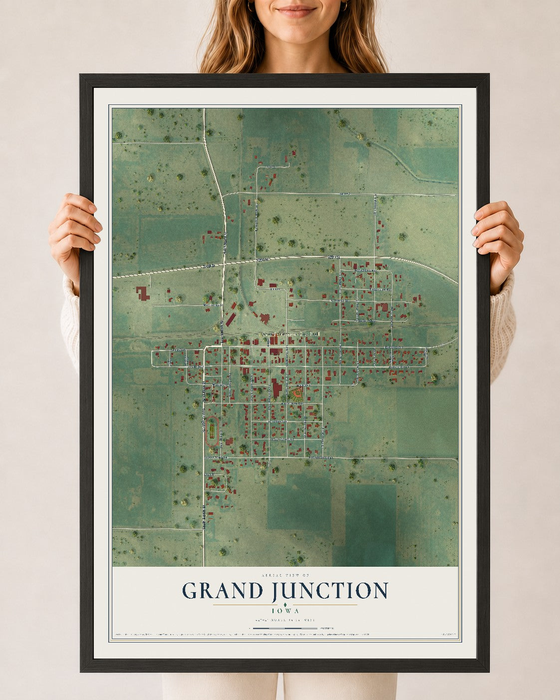 Map of Grand Junction, Iowa, 24 x 36 inch print in a black wood frame