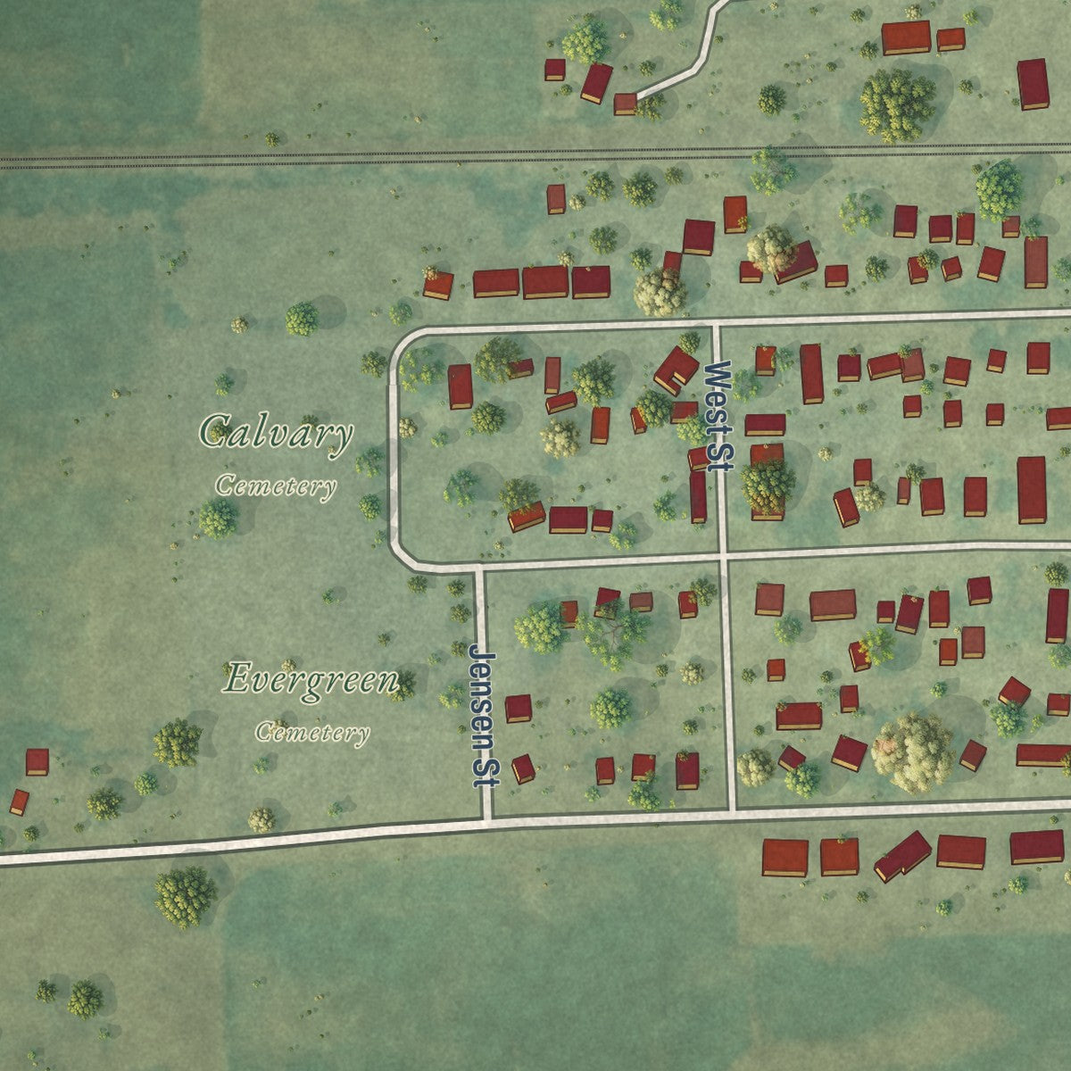 Second close-up of the map of Grand Mound, Iowa print showing more streets and buildings