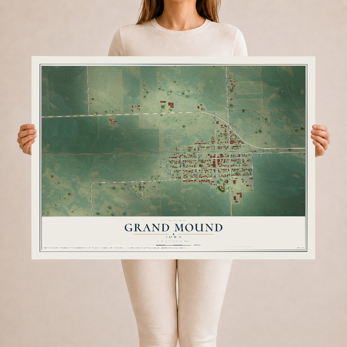 Map of Grand Mound, Iowa, 24 x 36 inch unframed archival matte print
