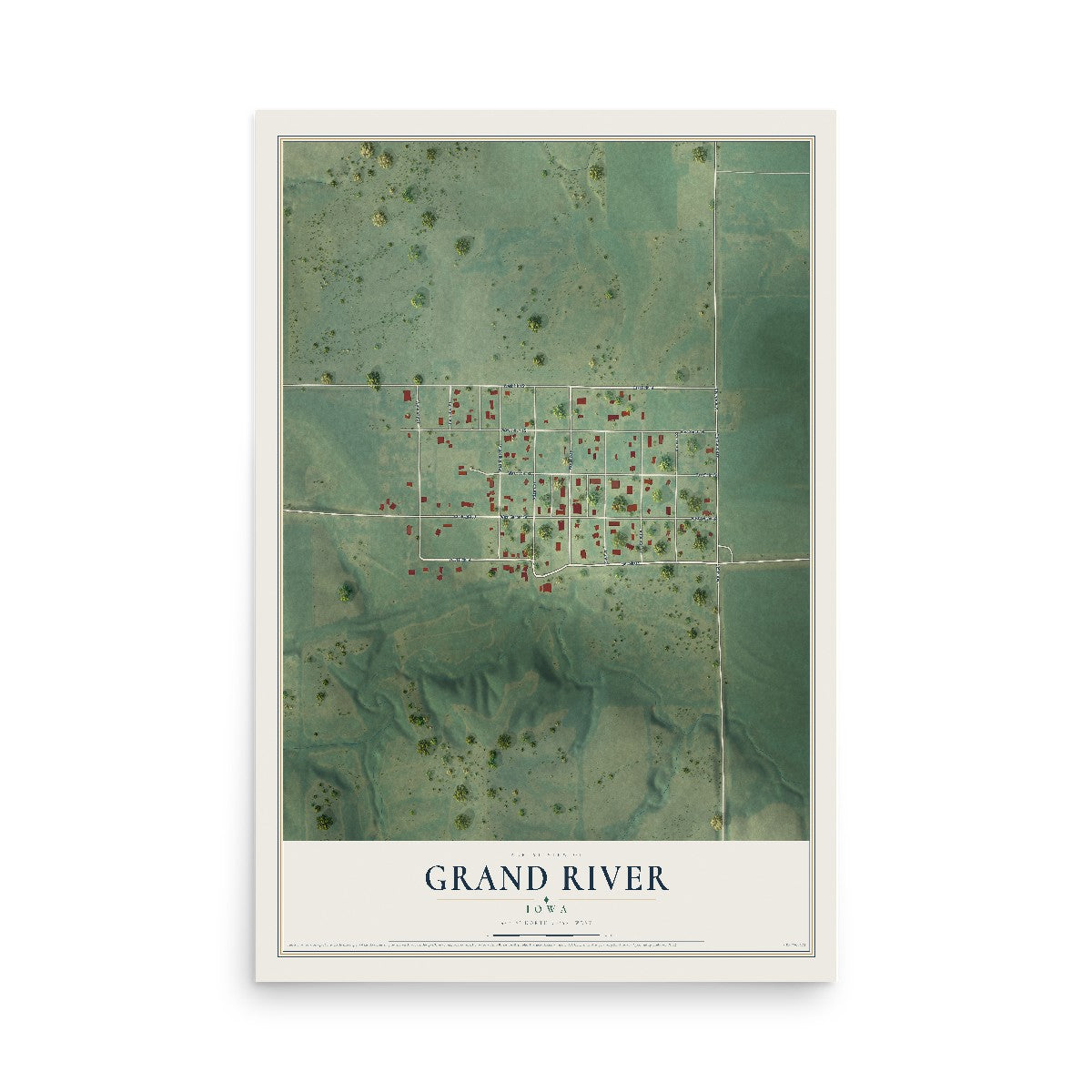 Map of Grand River, Iowa, 12 x 18 inch unframed archival matte print